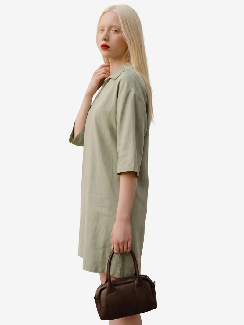 MY FASHION Mint Green MY FASHION Polo Collar Mini Dress with Three Quarter Sleeves for Women | Best Price UAE